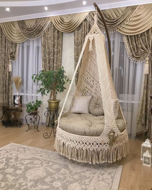 White Macrame Hammock Hanging Swing For Home