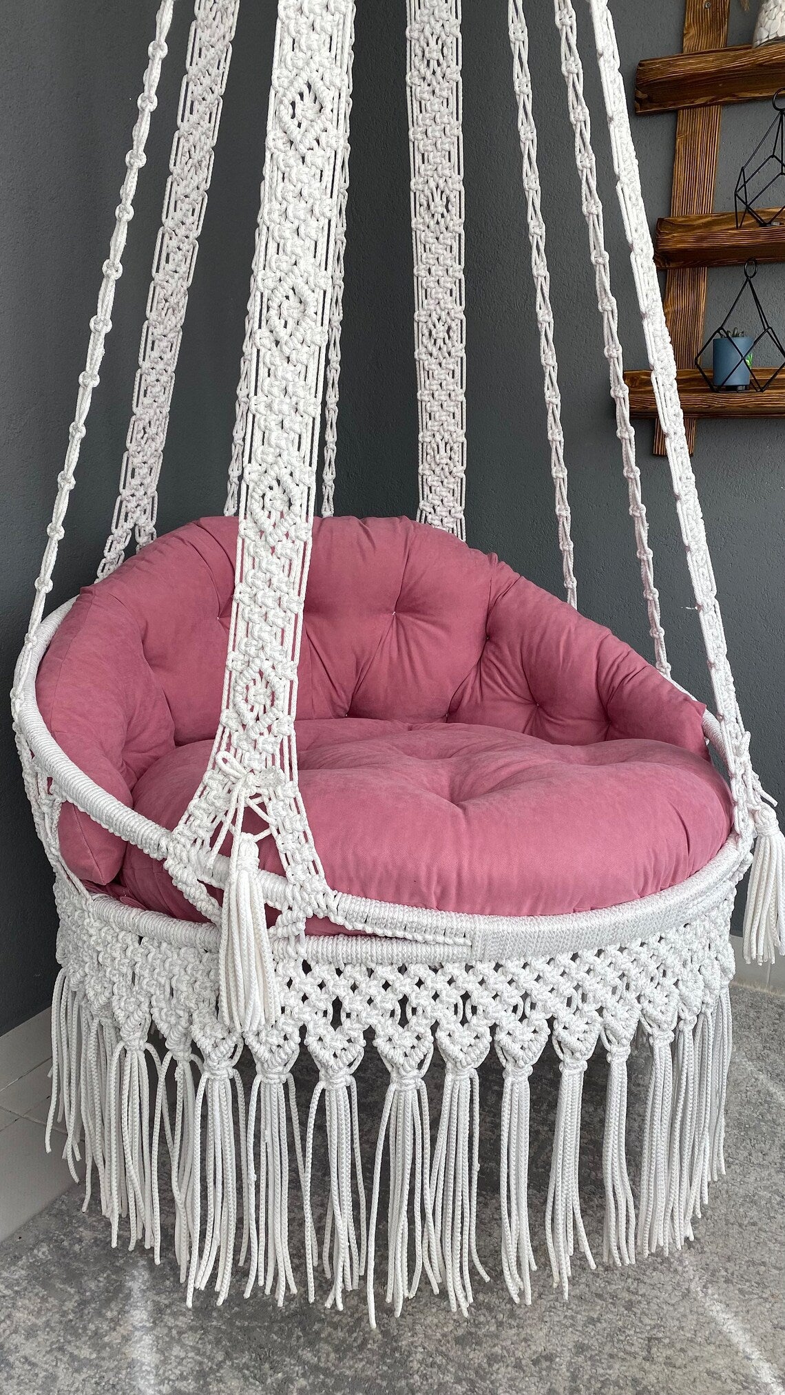 White Macrame Swing Chair For Adults 35 inches