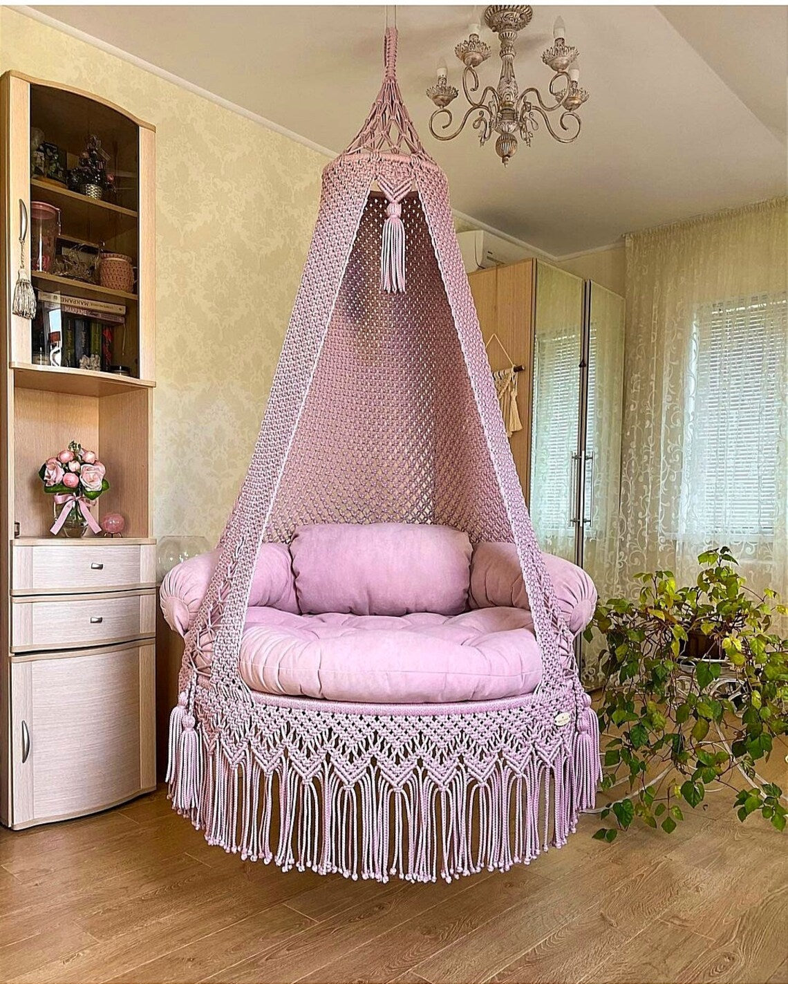 Baby Pink Macrame Swing 40 inches