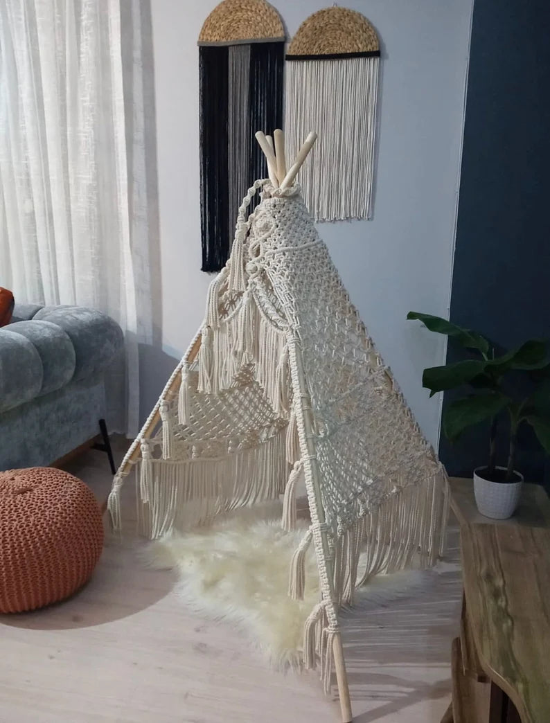 Portable Macrame Teepee Tent For Terrace Party