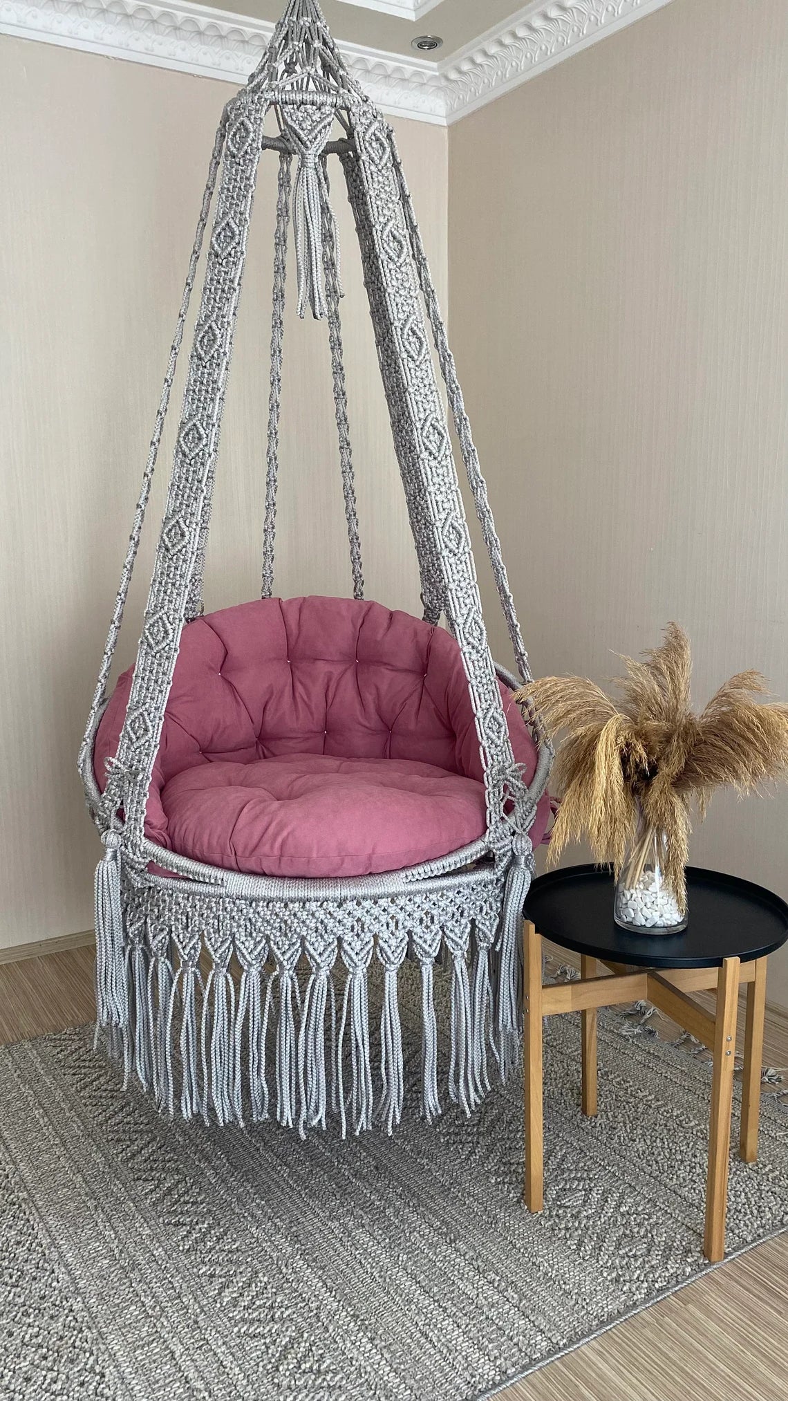 Grey Macrame Swing Chair For Adults 35 inches