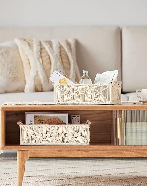 Macrame Storage Basket Tray Set of 2