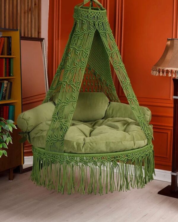 Green Macrame Hammock Chair Swing