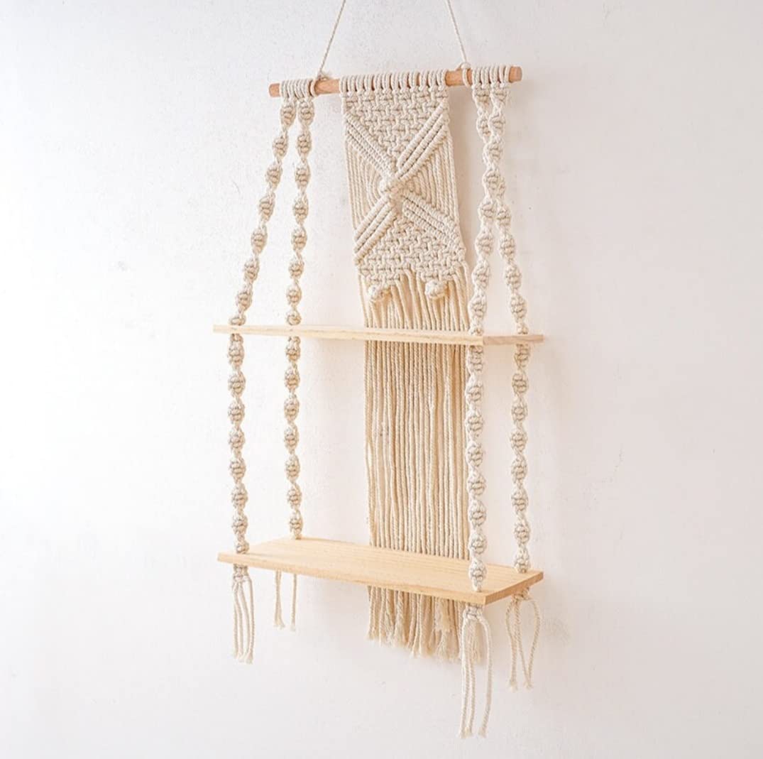 Two Tier Macrame Indoor Wall Hanging Shelf