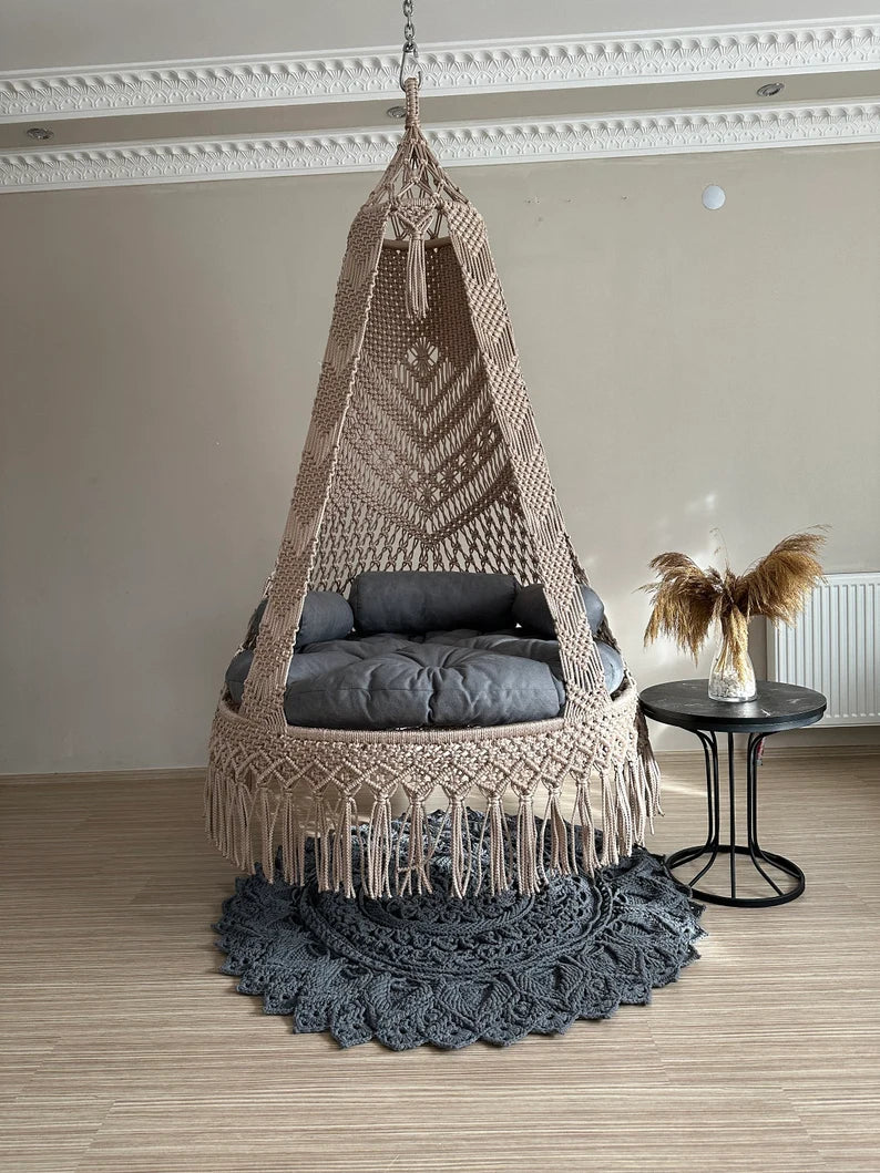 Beige Macrame Swing Chair For Adults 40 inches