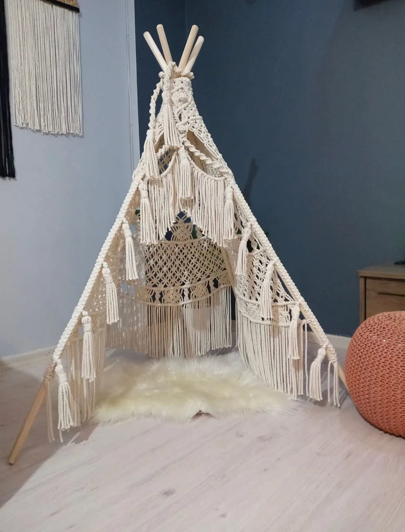 Portable Macrame Teepee Tent For Terrace Party