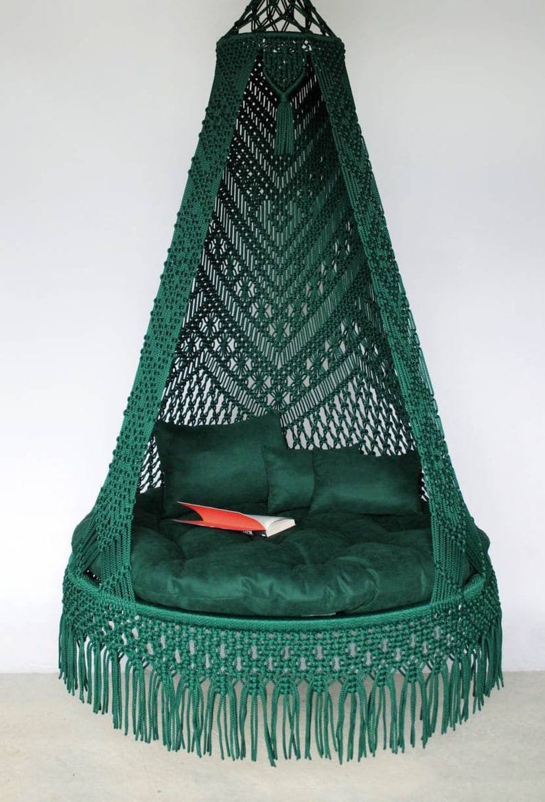 Green Macrame Hammock Chair Swing For Adults And Kids