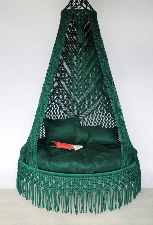 Green Macrame Hammock Chair Swing For Adults And Kids