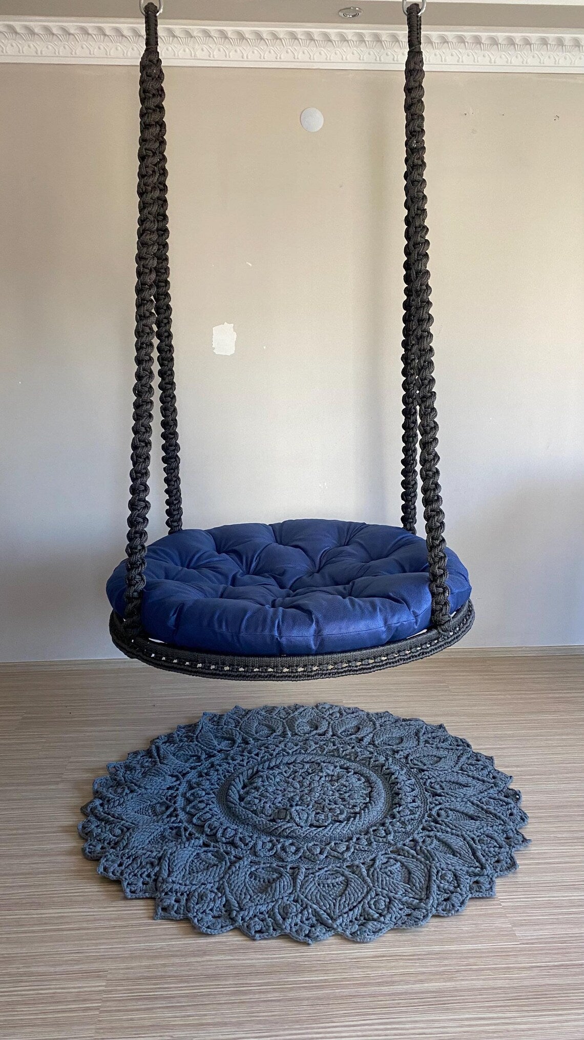 Round Macrame Swing Chair With Mattress For Adults