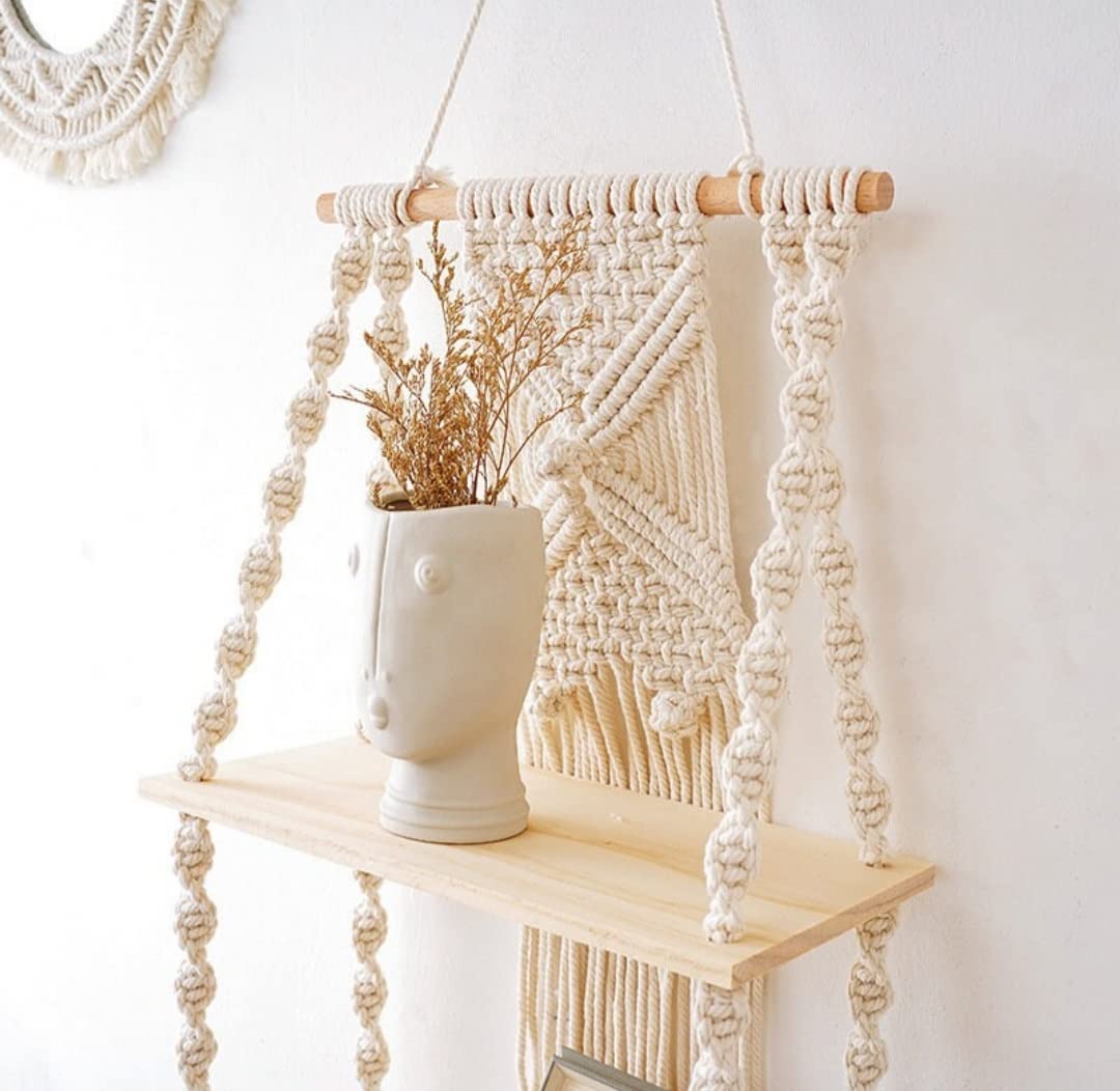 Two Tier Macrame Indoor Wall Hanging Shelf