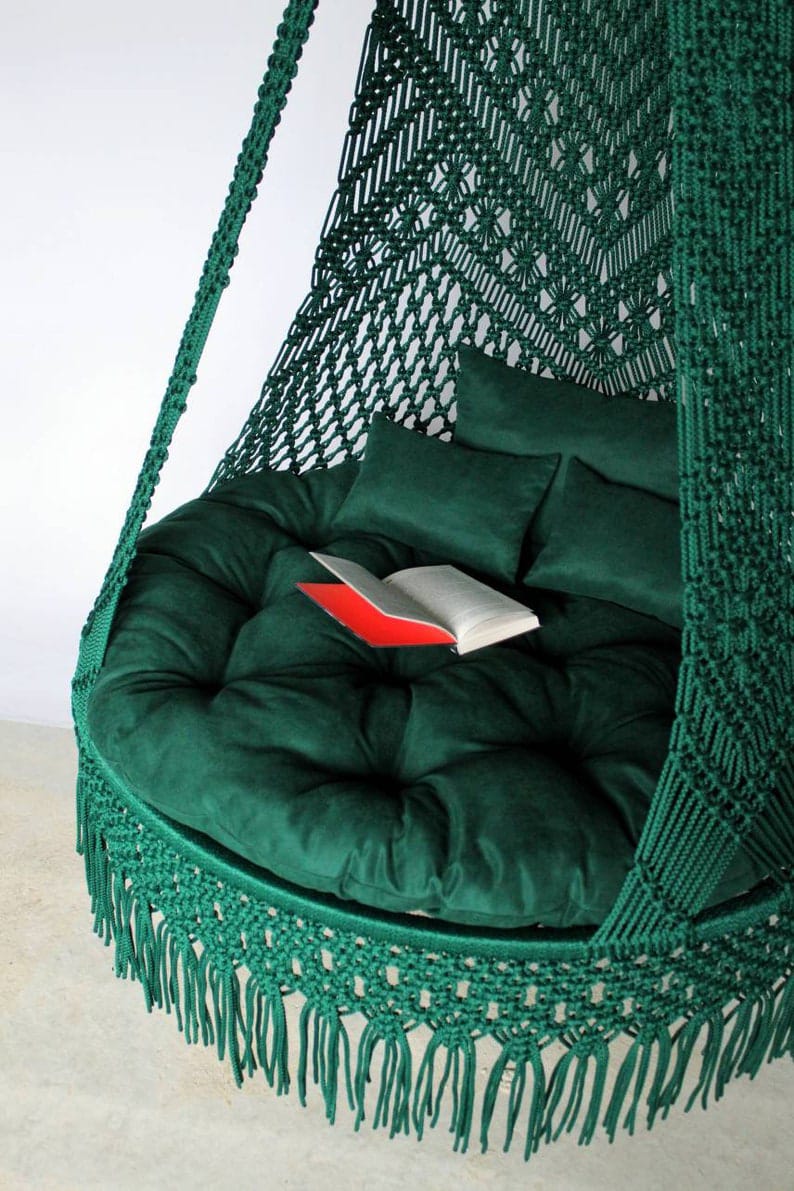 Green Macrame Hammock Chair Swing For Adults And Kids