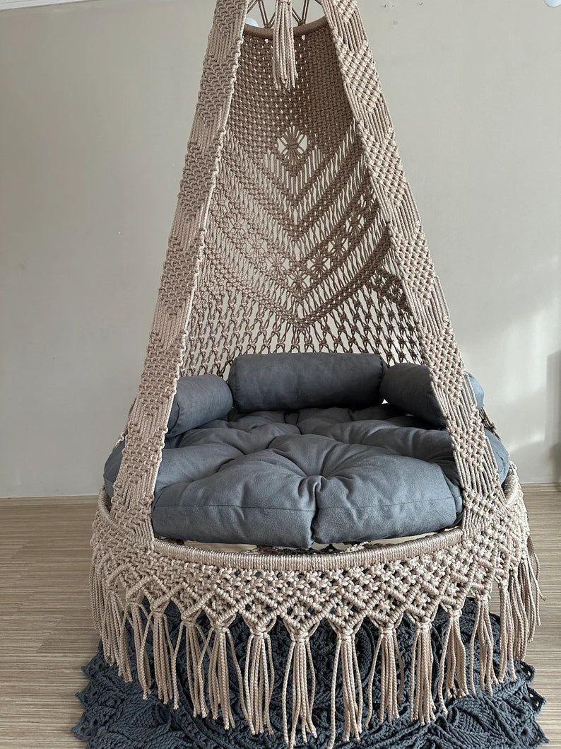 Beige Macrame Swing Chair For Adults 40 inches