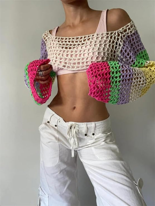 Mesh Crochet Top with Long Sleeves