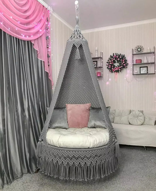 Beautiful Gray Macrame Swing Hammock Chair