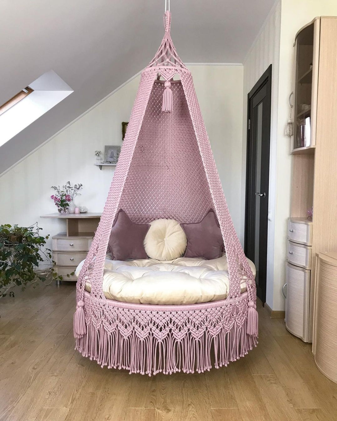 Pink Macrame Swing Hammock Chair