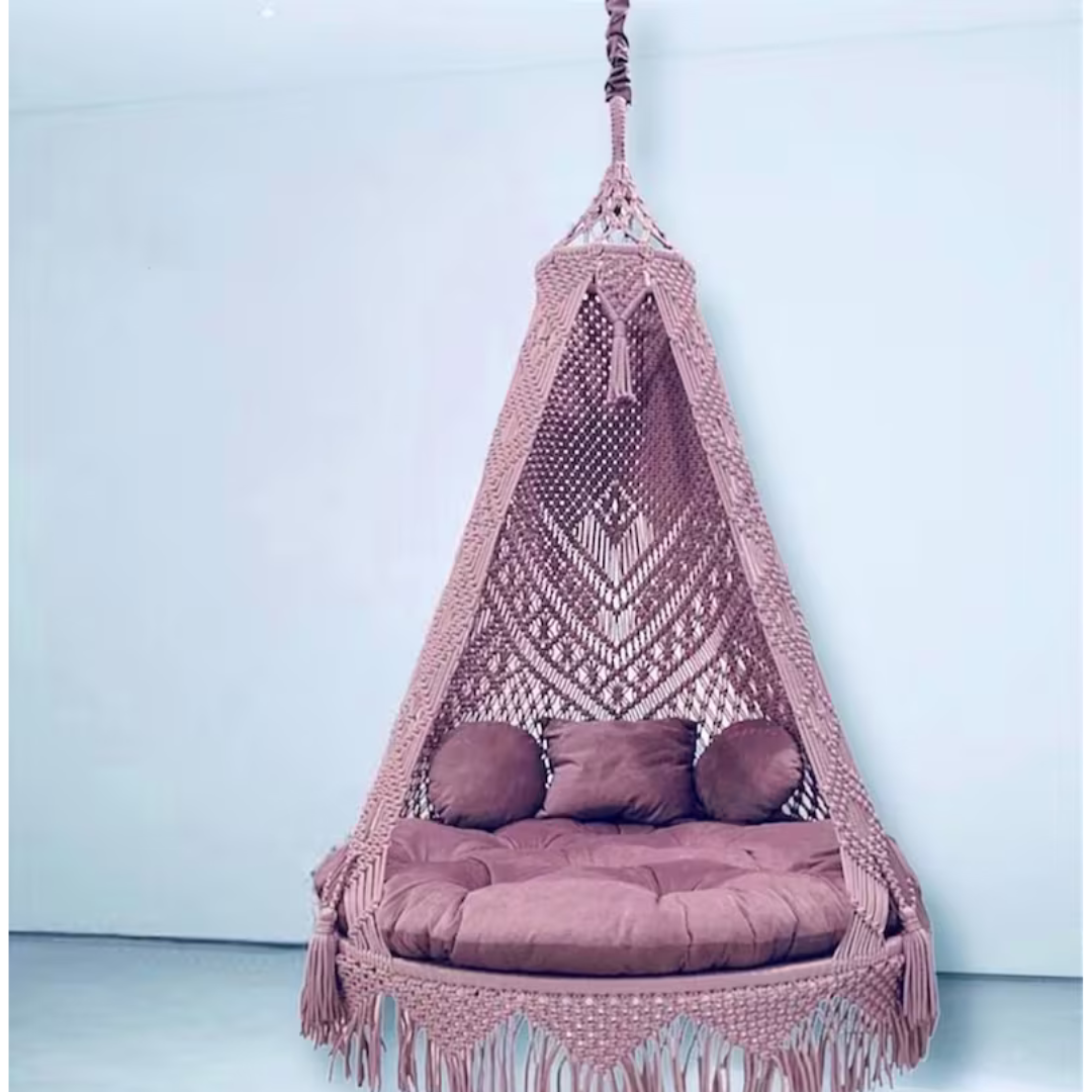 Purple Macrame Swing Hammock Chair For Adults