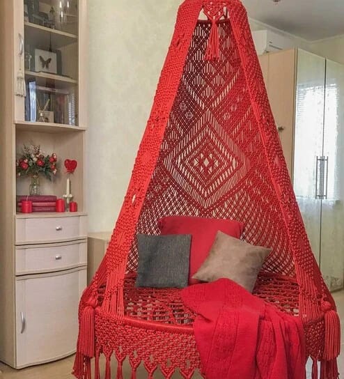 Red Macrame Swing Hammock Chair