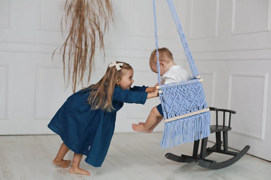 Macrame Swing Chair For Kids Blue