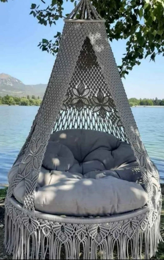 Macrame Swing Hammock Chair In Gray