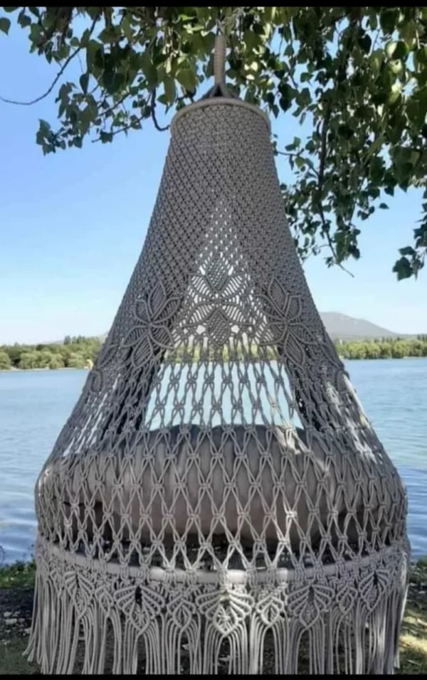 Macrame Swing Hammock Chair In Gray