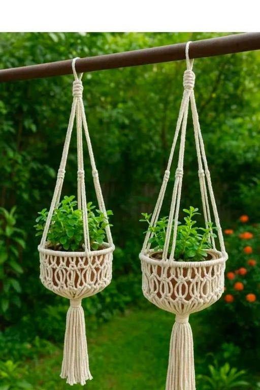 Macrame Plant Hanger Set of 2 Handmade Hanging Planter Holder Garden Balcony Decor
