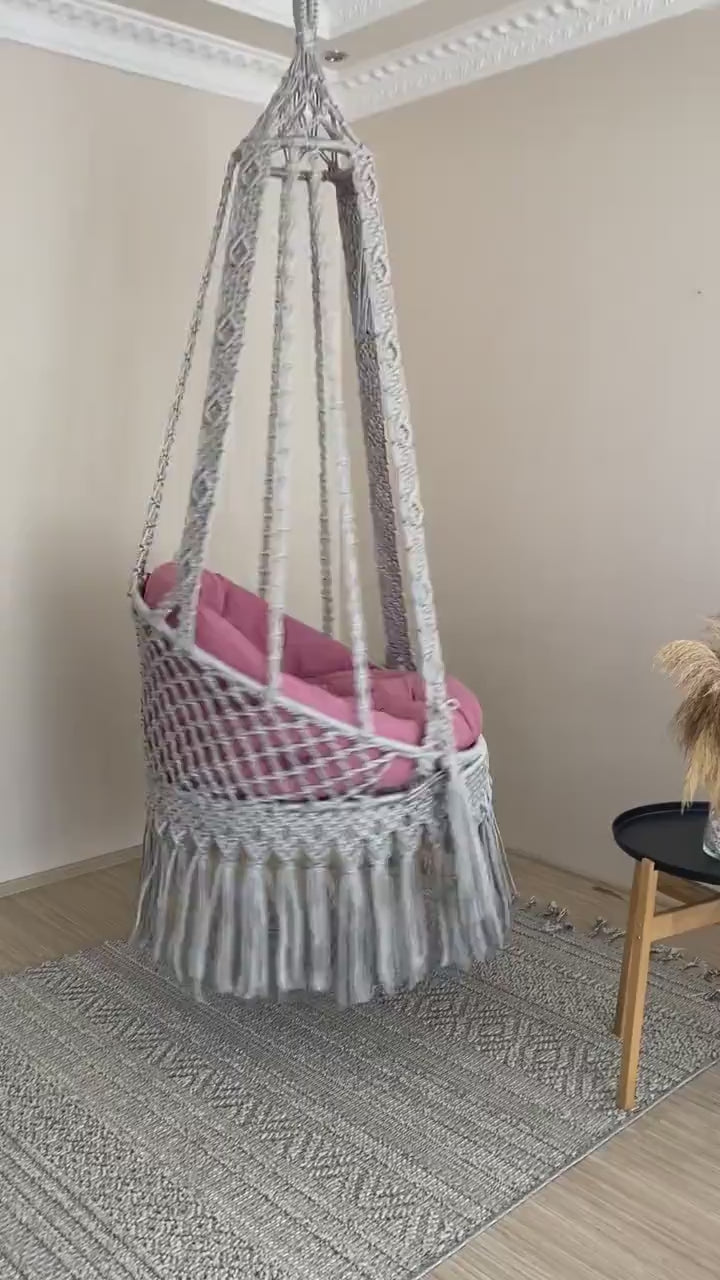 Grey Macrame Swing Chair For Adults 35 inches