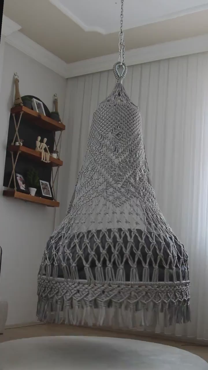 Grey Macrame Swing Chair For Adults 35 inches