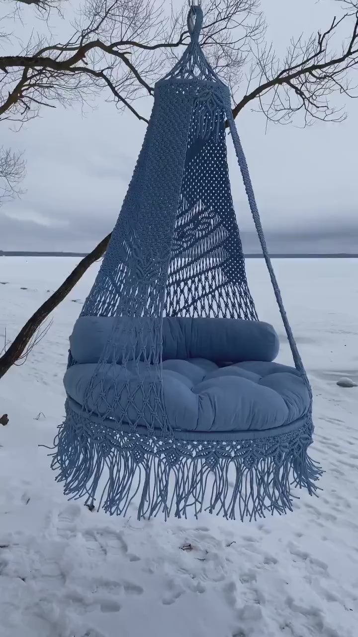 Blue Macrame Swing Chair For Adults 40 inches