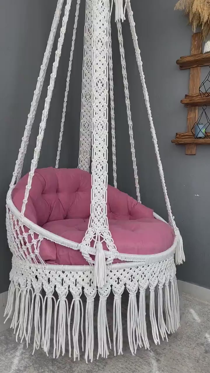 White Macrame Swing Chair For Adults 35 inches