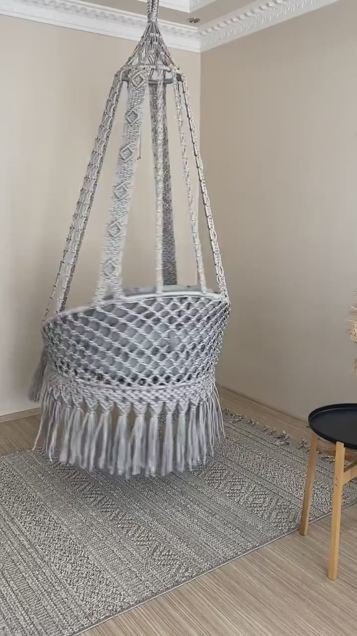 Grey Macrame Swing Chair For Adults